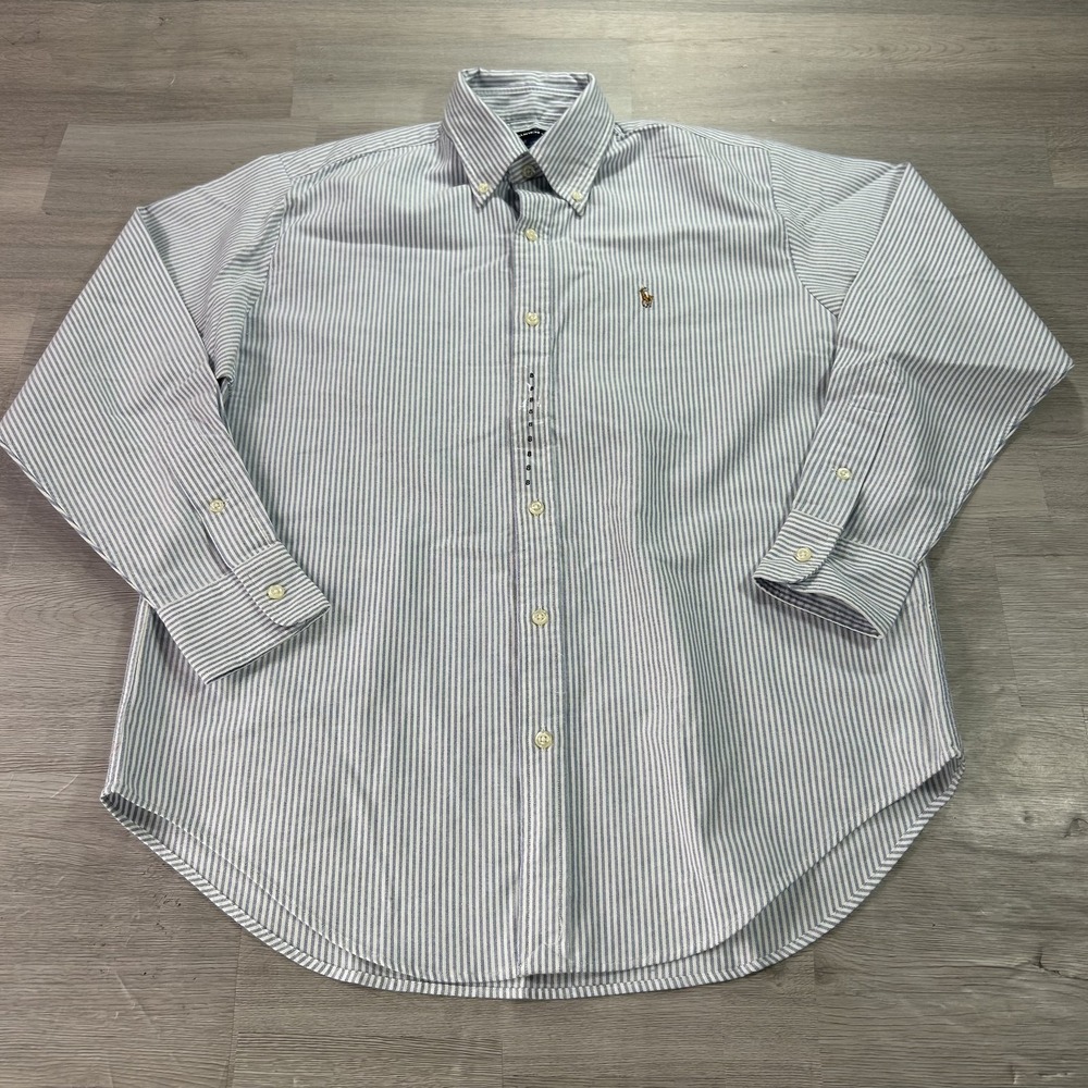 Ralph Lauren Sport Shirt Womens 8 Blue White Striped Button Front Long Sleeve